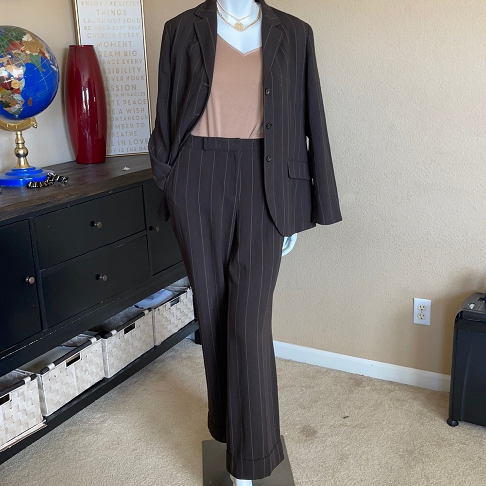 Brown and Nude pin stripe suit